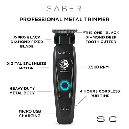 StyleCraft Saber Cordless Digital Brushless Motor Metal Trimmer - Black